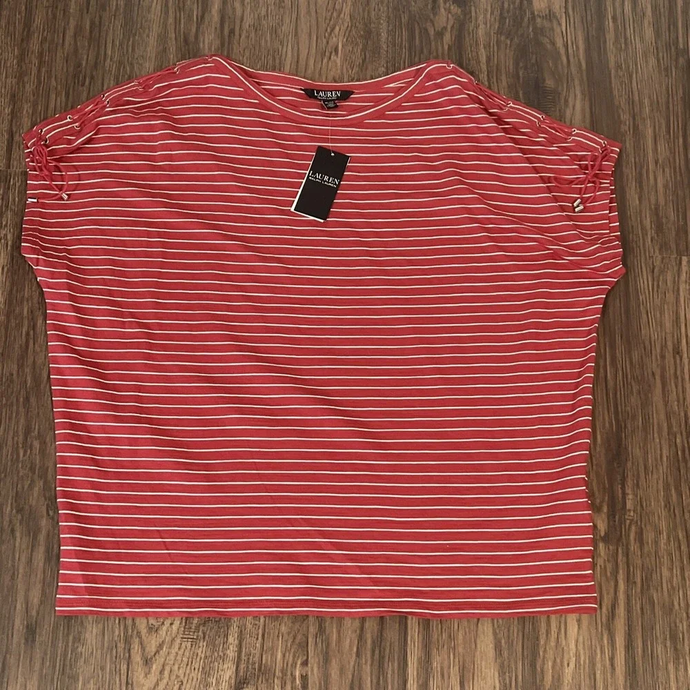 Black Label Polo Ralph Lauren Womens Sz XL Red Striped Short Sleeve